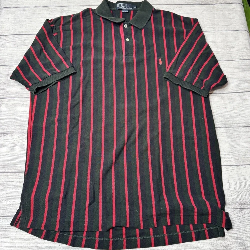 Polo Ralph Lauren Green Black Red Vertical Stripe Polo Shirt XL